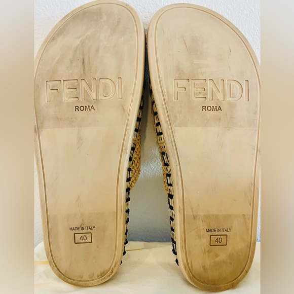 FENDI 7X1421 Sandalo Rafia Logo Slide Sandals Leather Viscose Sz 40 Pre-Owned - Picture 3 of 7